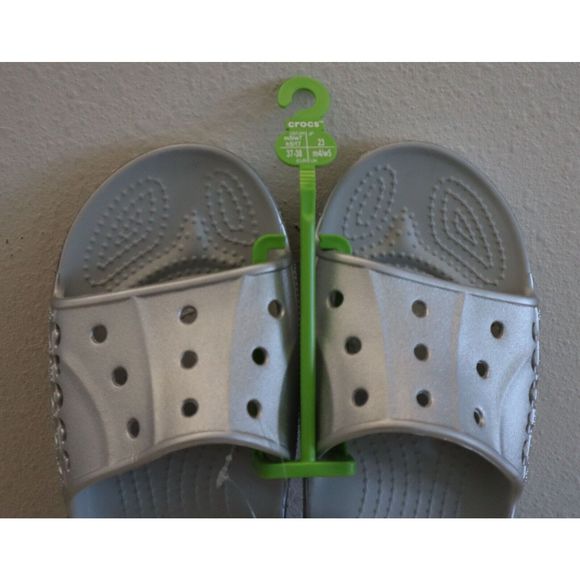 Crocs 209210 Men's Sz 5 Women's Sz 7 Silver Metallic Baya II Slides Sandals - Picture 5 of 8